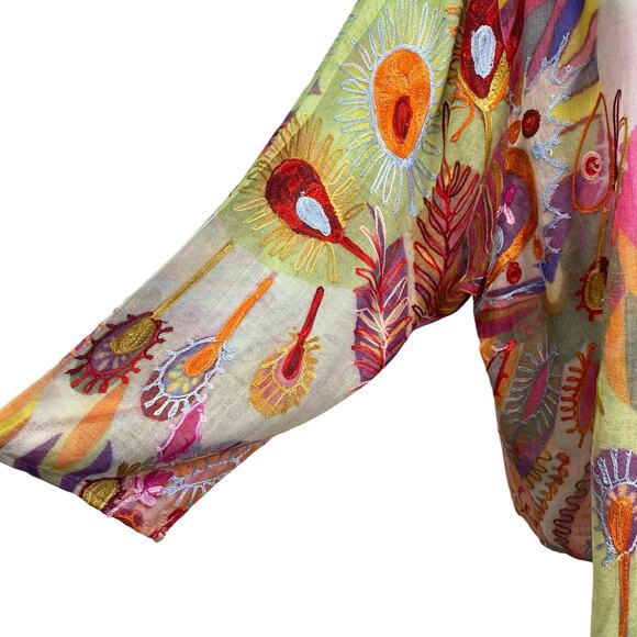 Soft Surroundings Lagenlook Paisley Wool Embroidered Kimono Artsy Boho S/M NWT - Picture 7 of 9